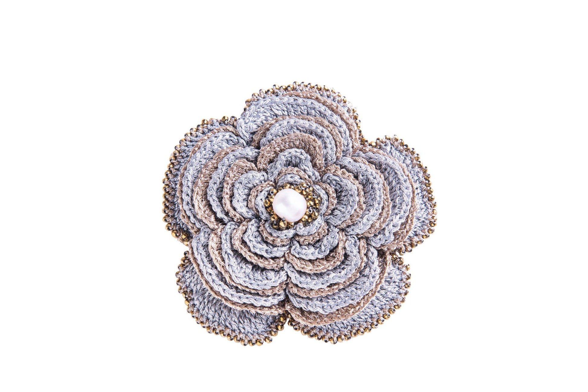 Hand-crocheted Camelia brooch, rose gold 