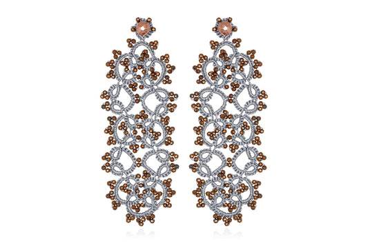 Contessina Lace JewelleryArt Deco bi - tone large lace earrings, silver copper