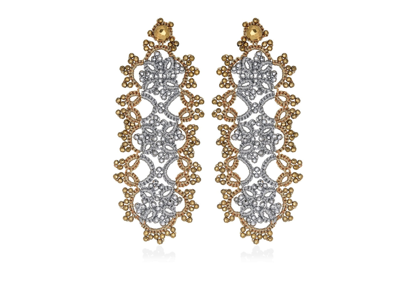 Contessina Lace JewelleryArt Deco bi - tone large lace earrings, silver gold