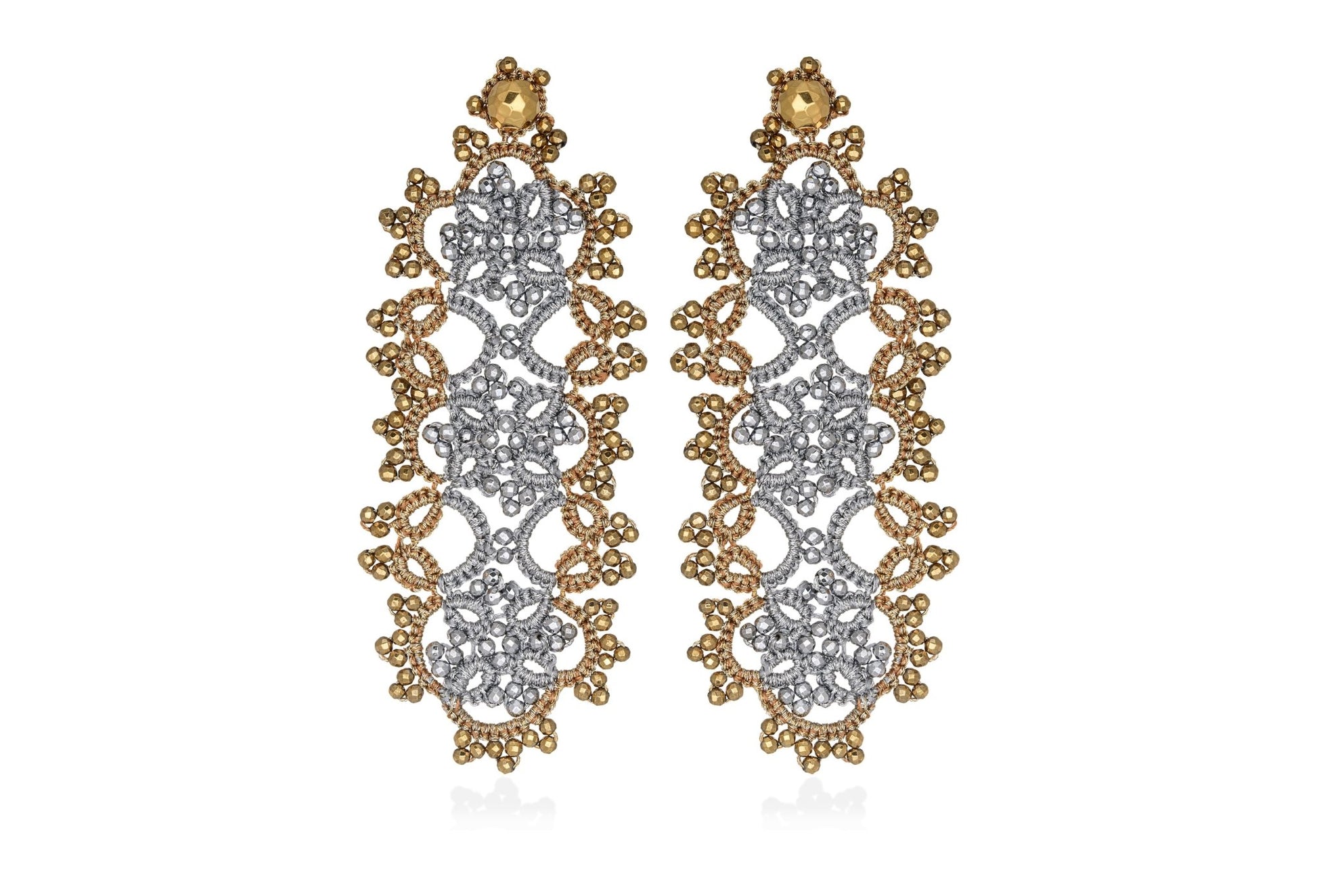 Contessina Lace JewelleryArt Deco bi - tone large lace earrings, silver gold