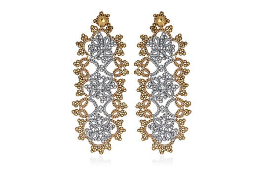 Contessina Lace JewelleryArt Deco bi - tone large lace earrings, silver gold