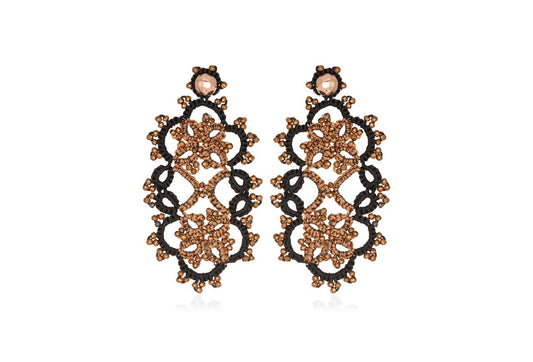 Art Deco handcrafted gemstones lace earrings black bronze