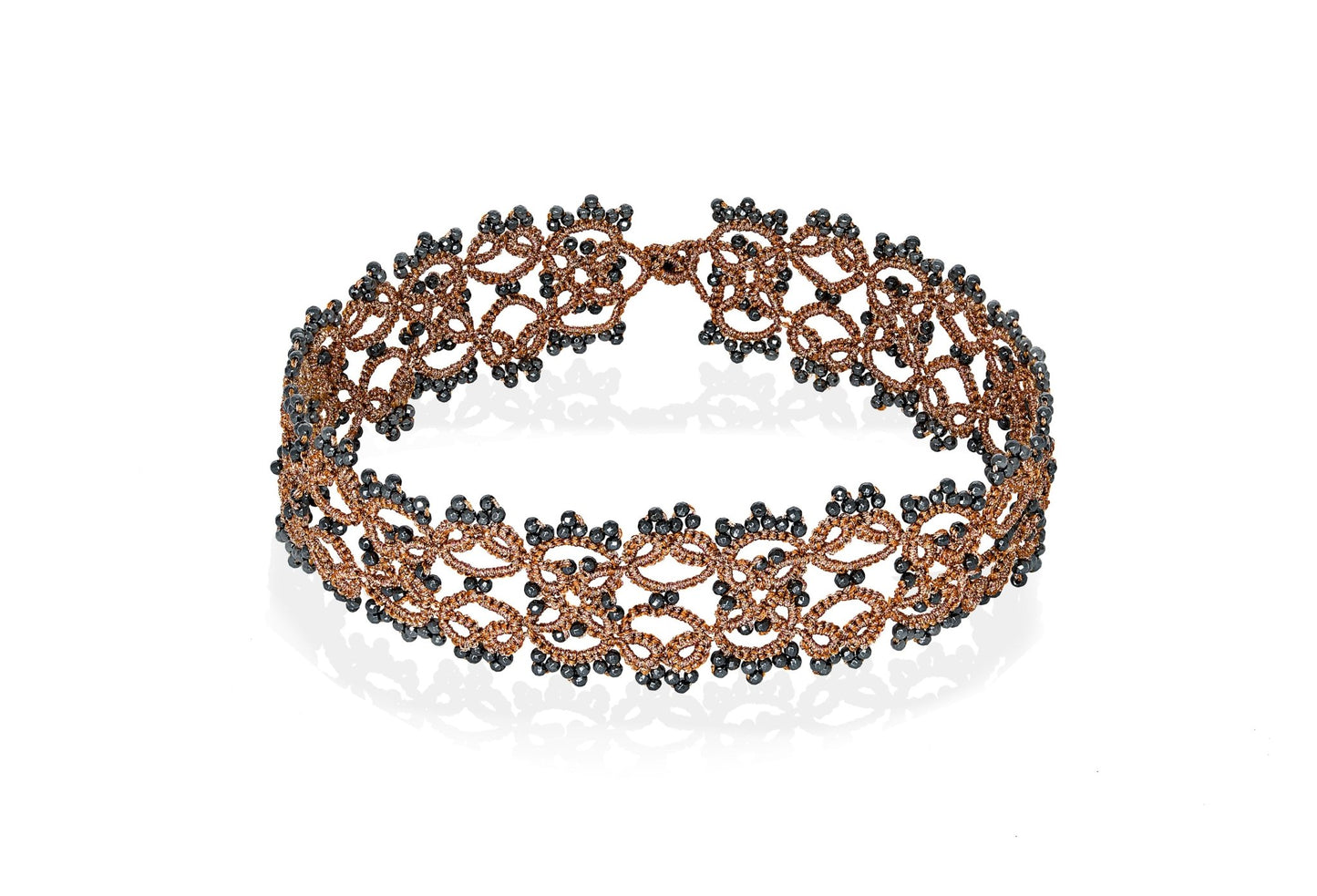 Art Deco handcrafted gemstone lace choker copper grey