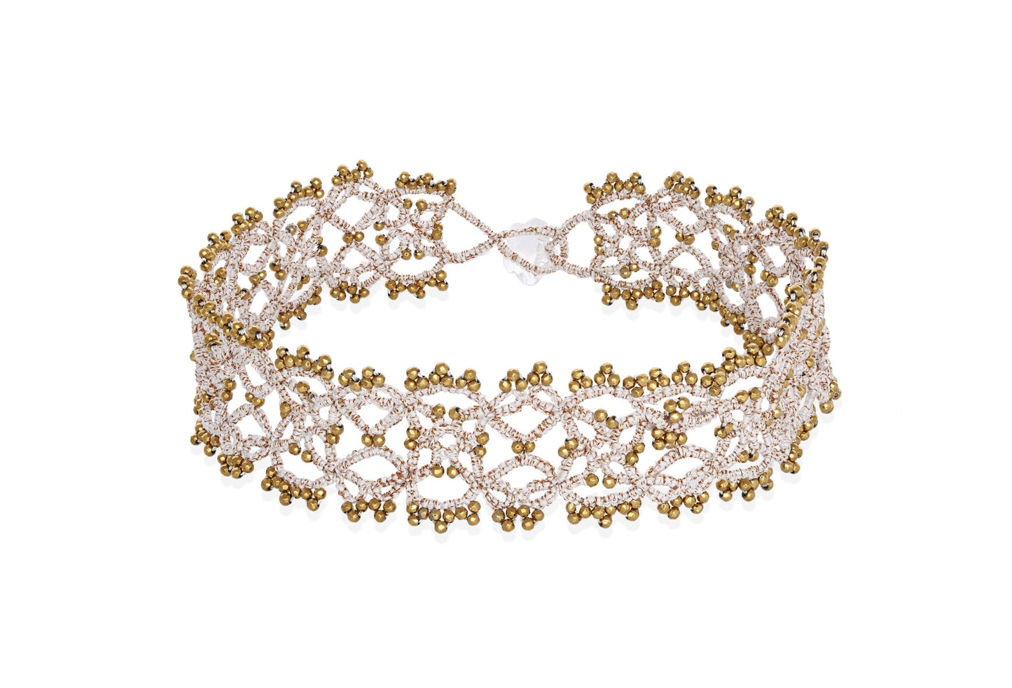 Art Deco handcrafted gemstone choker cream gold