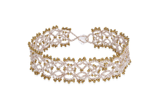 Art Deco handcrafted gemstone lace choker cream gold