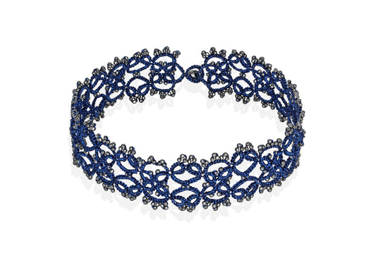 Art Deco handcrafted gemstone choker midnight blue grey