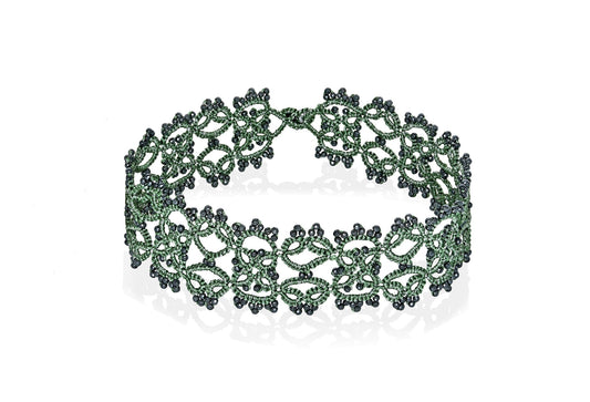 Art Deco handcrafted gemstone lace choker olive grey