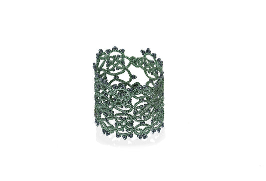 Contessina Lace JewelleryArt Deco large lace bracelet, olive green dark grey