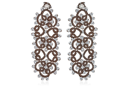 Contessina Lace JewelleryArt Deco large lace earrings, bronze silver