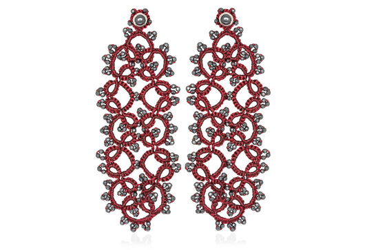 Contessina Lace JewelleryArt Deco large lace earrings, burgundy dark grey