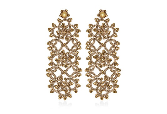 Contessina Lace JewelleryArt Deco large lace earrings, gold