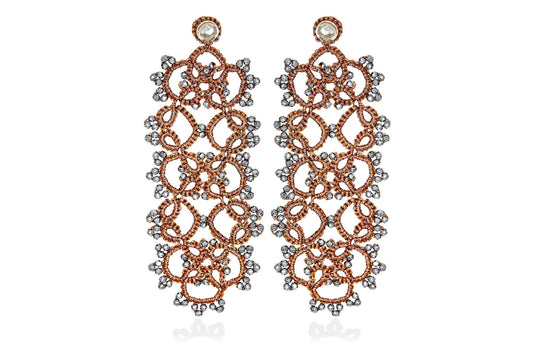 Contessina Lace JewelleryArt Deco large lace earrings, rose gold silver