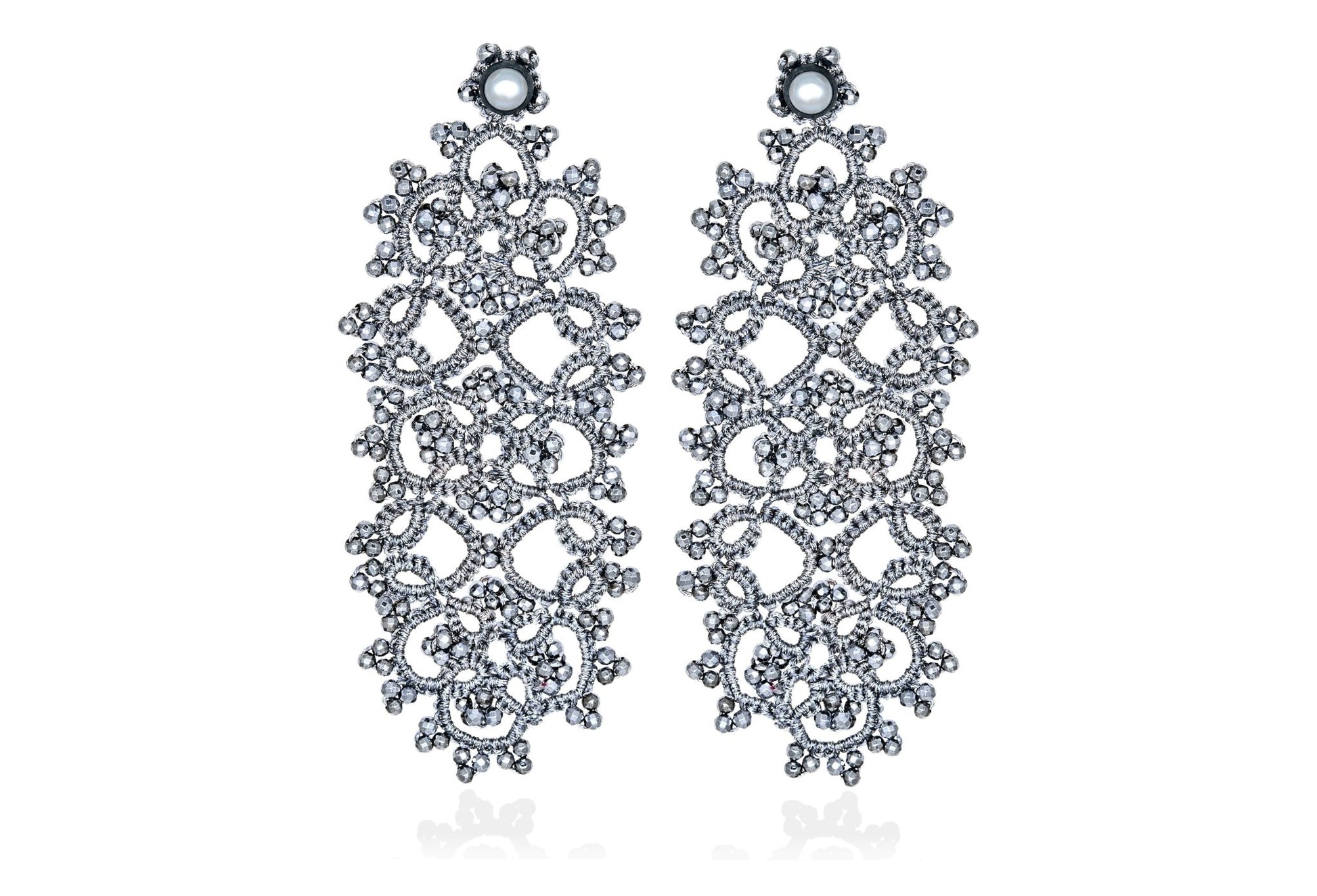 Contessina Lace JewelleryArt Deco large lace earrings, silver