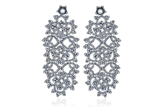 Contessina Lace JewelleryArt Deco large lace earrings, silver