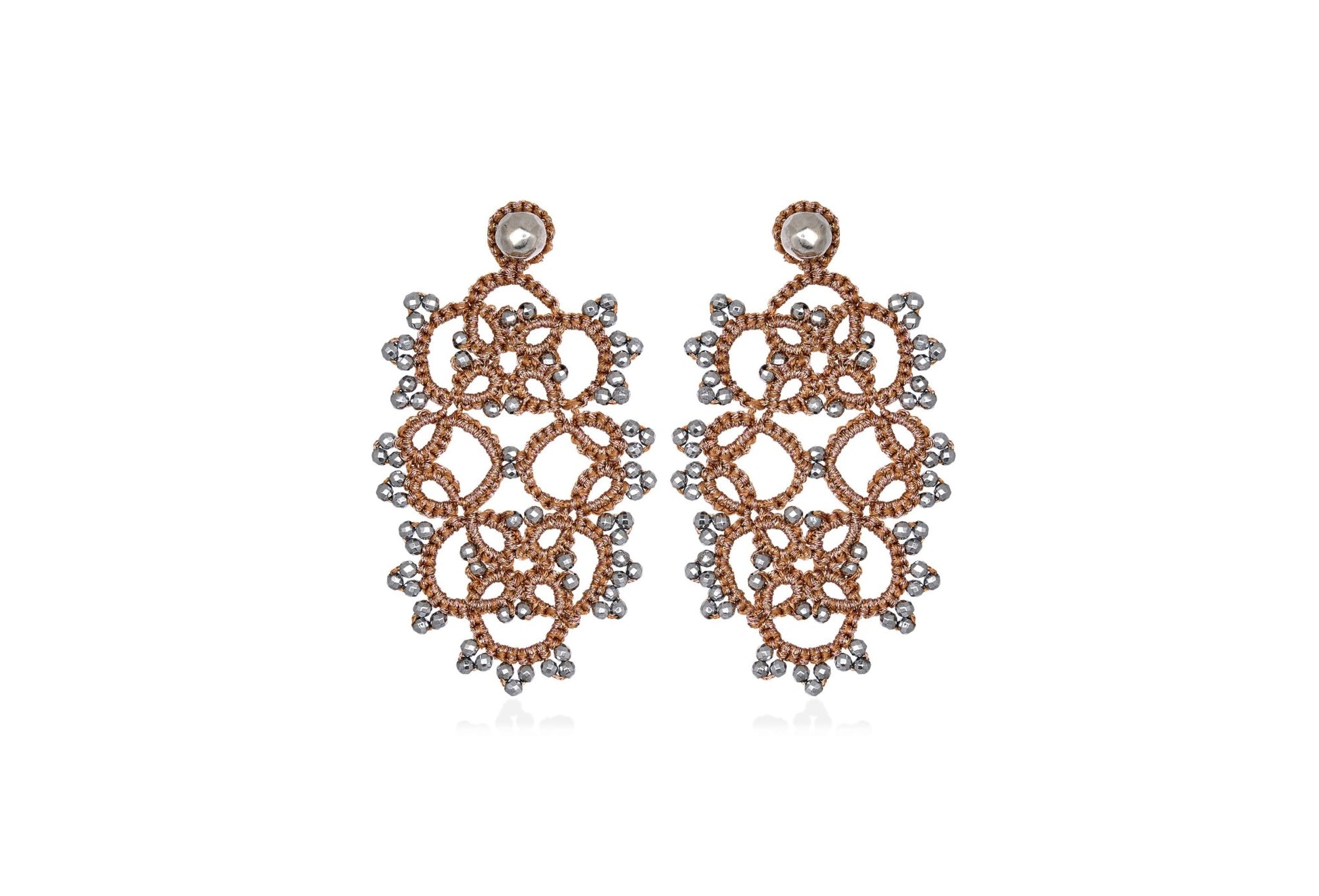 Contessina Lace JewelleryArt Deco small lace earrings, rose gold silver