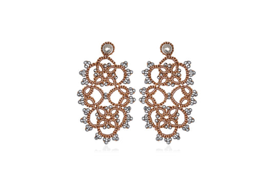 Contessina Lace JewelleryArt Deco small lace earrings, rose gold silver