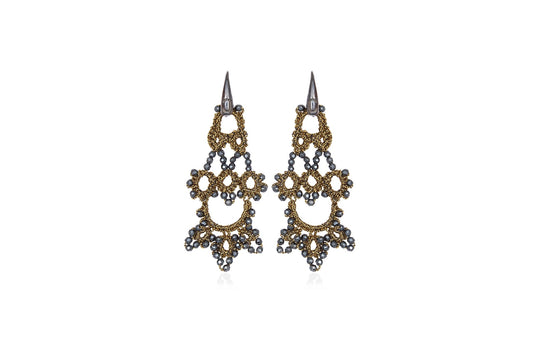 Contessina Lace JewelleryBijoux lace earrings, antique gold dark grey