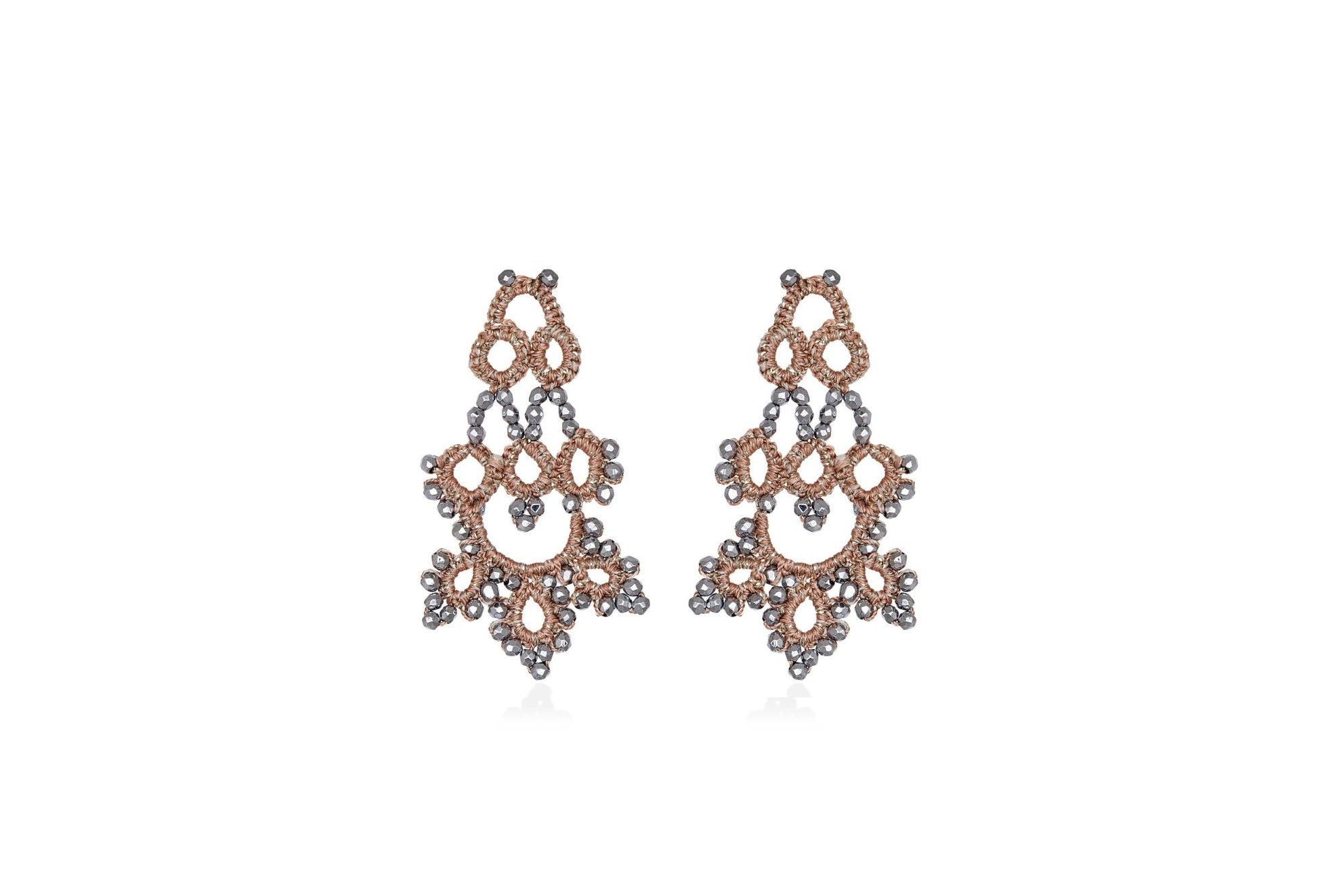 Bijoux handcrafted gemstone lace earrings rose gold dark grey