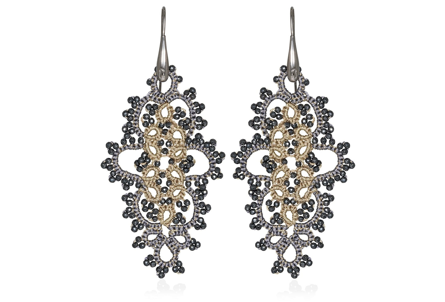 Contessina Lace JewelleryCarol bi - tone lace earrings, beige grey dark grey