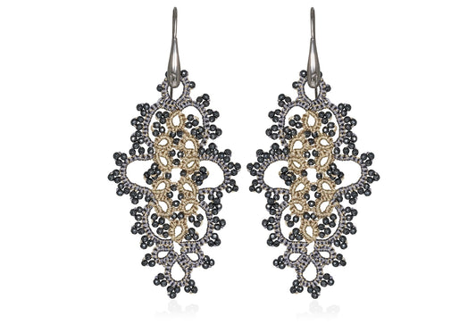 Contessina Lace JewelleryCarol bi - tone lace earrings, beige grey dark grey