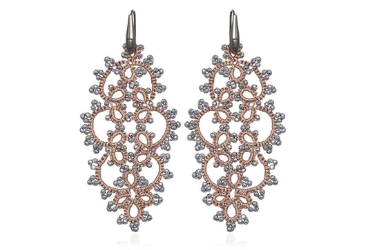 Carol handcrafted gemstone lace earrings nude silver