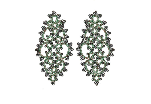 Carol handcrafted gemstone lace earrings olive green grey