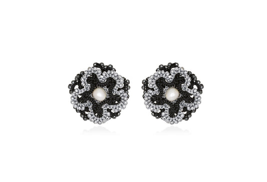 Contessina Lace JewelleryChic bi - tone lace earrings, black grey silver