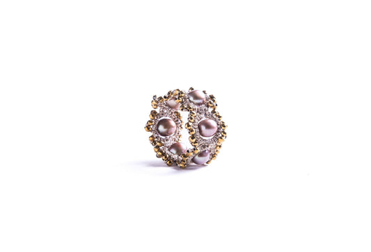 Chic pearl handcrafted gemstone lace ring dusty gold