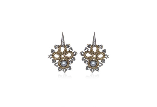 Contessina Lace JewelleryClaire lace earrings, antique gold dark grey