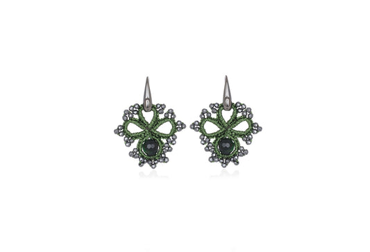 Claire handcrafted gemstone lace earrings green grey