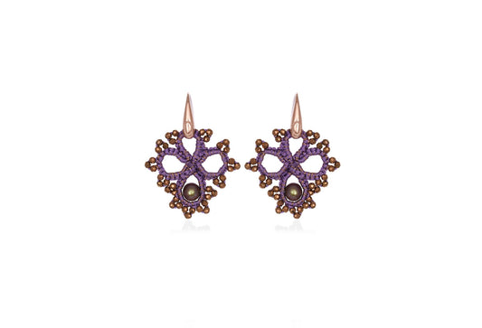 Claire handcrafted gemstone lace earrings purple bronze