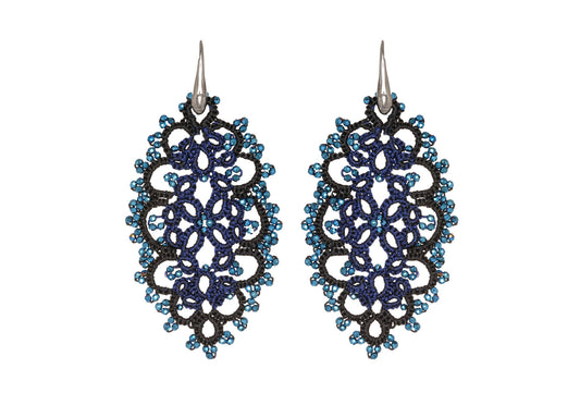 Diana handcrafted gemstone lace earrings black midnight blue