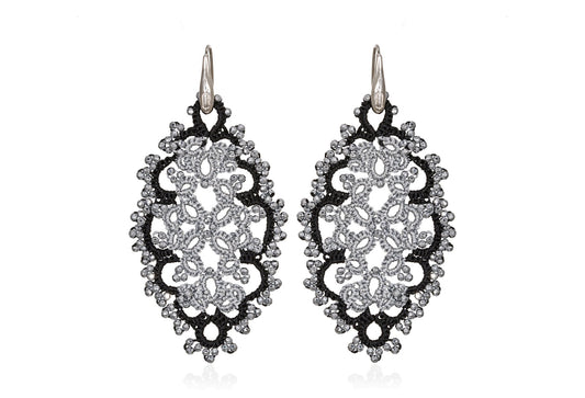 Diana handcrafted gemstone lace earrings black silver grey