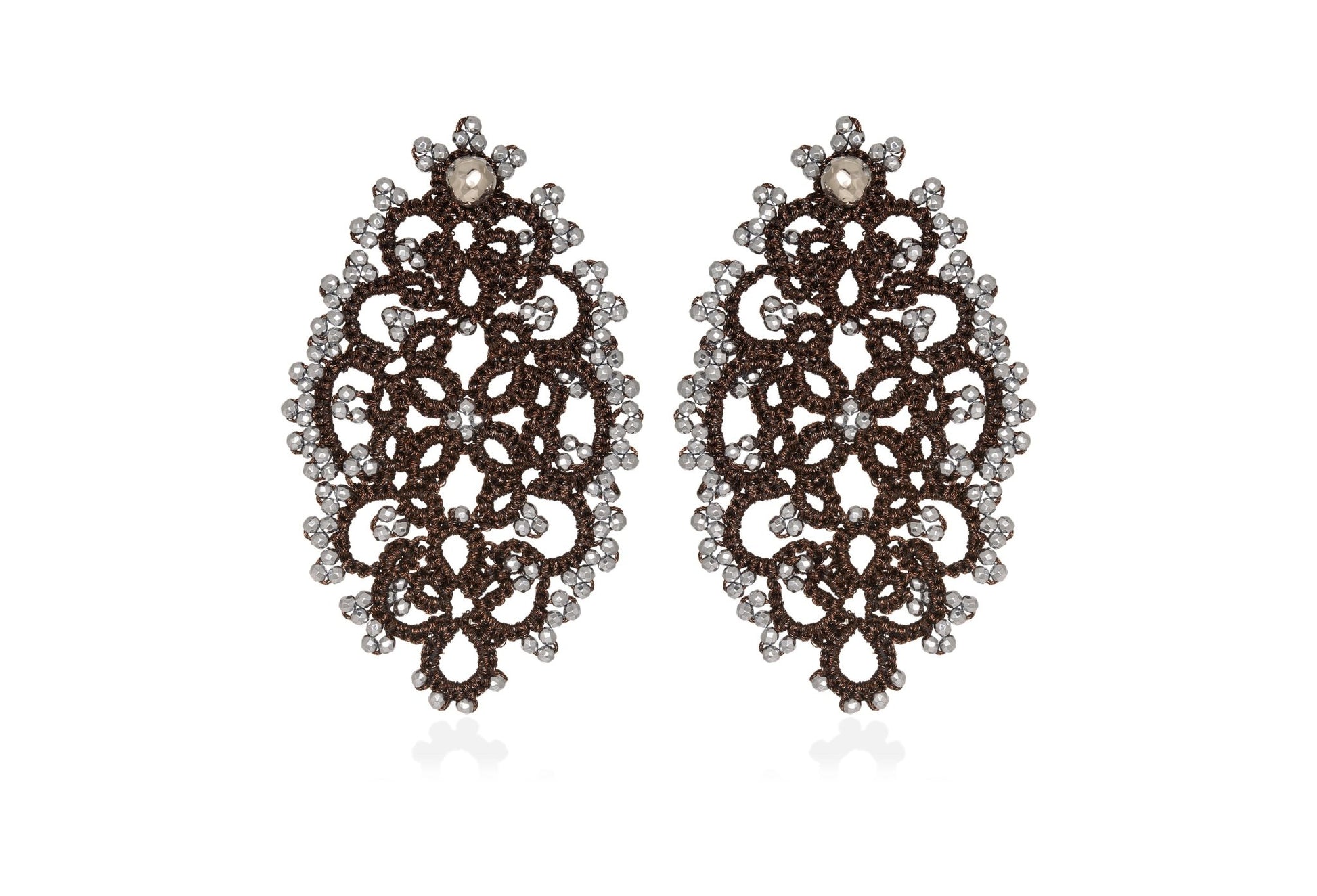 Diana handcrafted gemstone lace earrings bronze silver