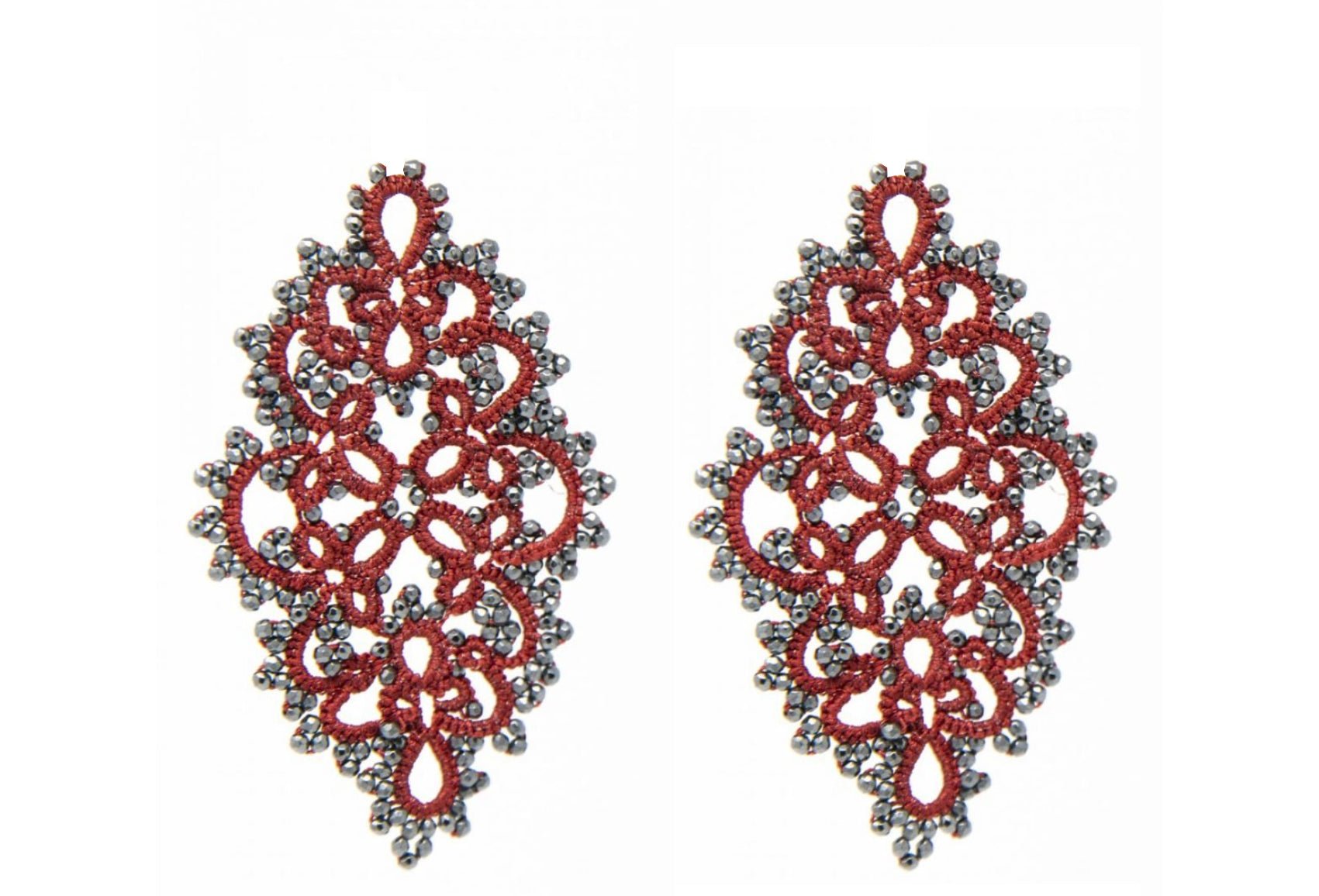 Diana handcrafted gemstone lace earrings burgundy dark grey