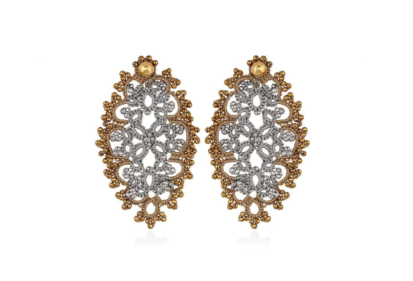 Diana handcrafted gemstone lace earrings grey gold