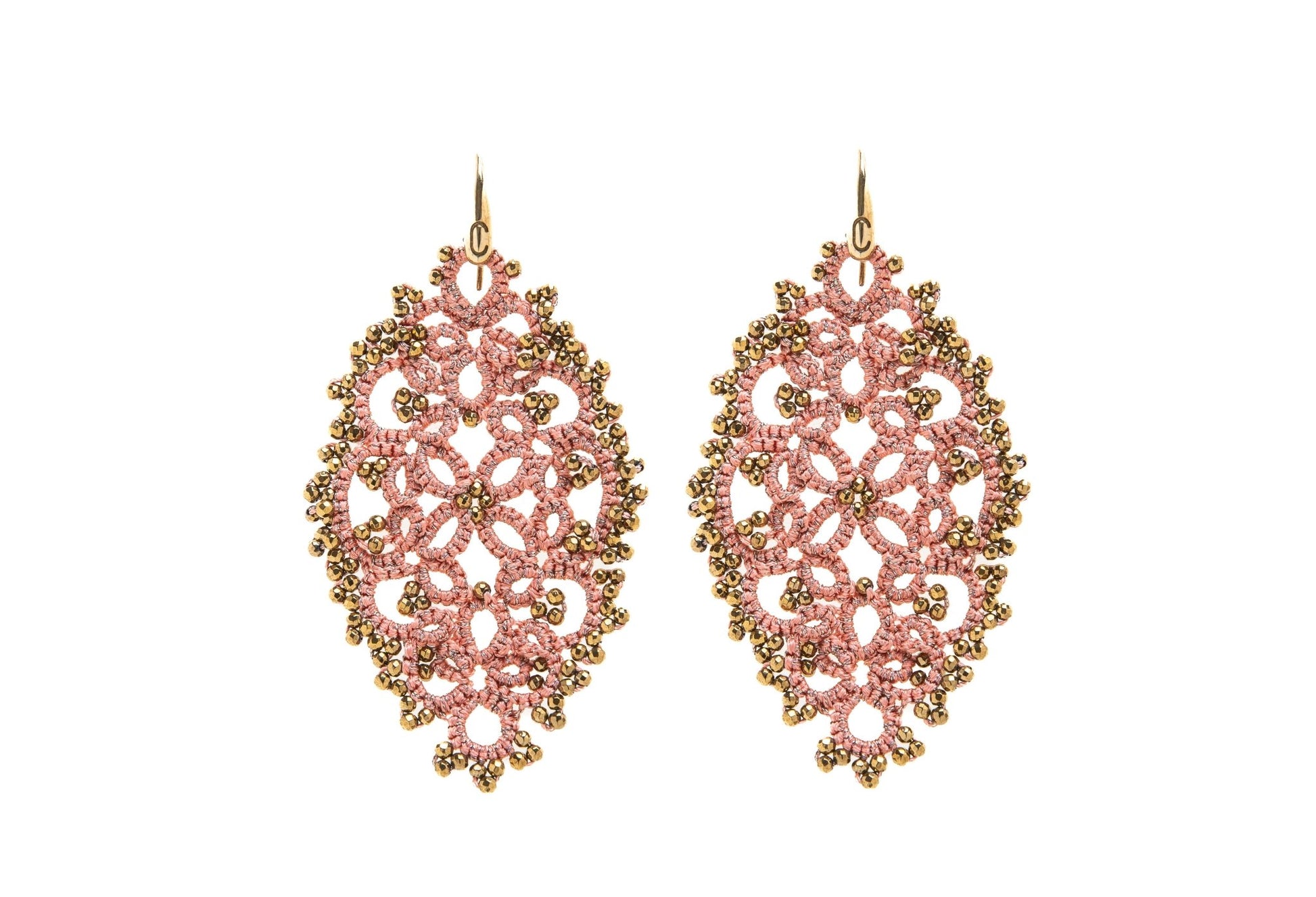 Diana handcrafted gemstone lace earrings peach gold