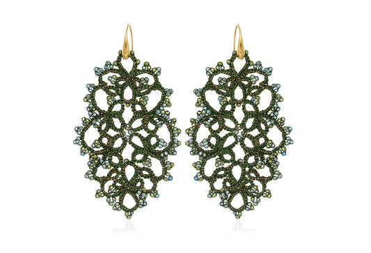 Diana handcrafted gemstone lace earrings vintage green