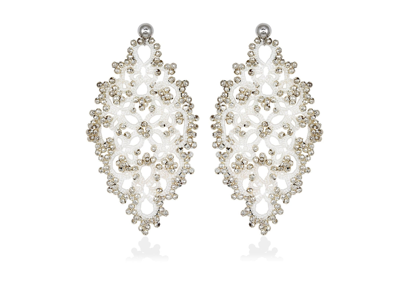 Diana handcrafted gemstone lace earrings white silver