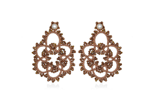 Contessina Lace JewelleryFlower lace earrings, rose gold bronze