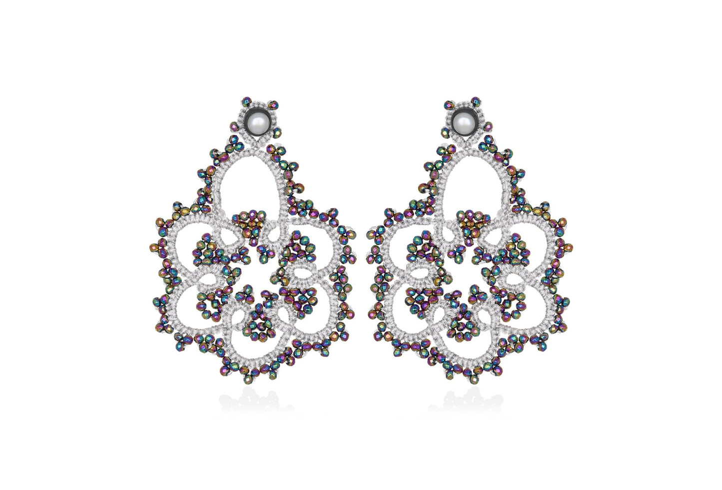 Contessina Lace JewelleryFlower lace earrings, white rainbow