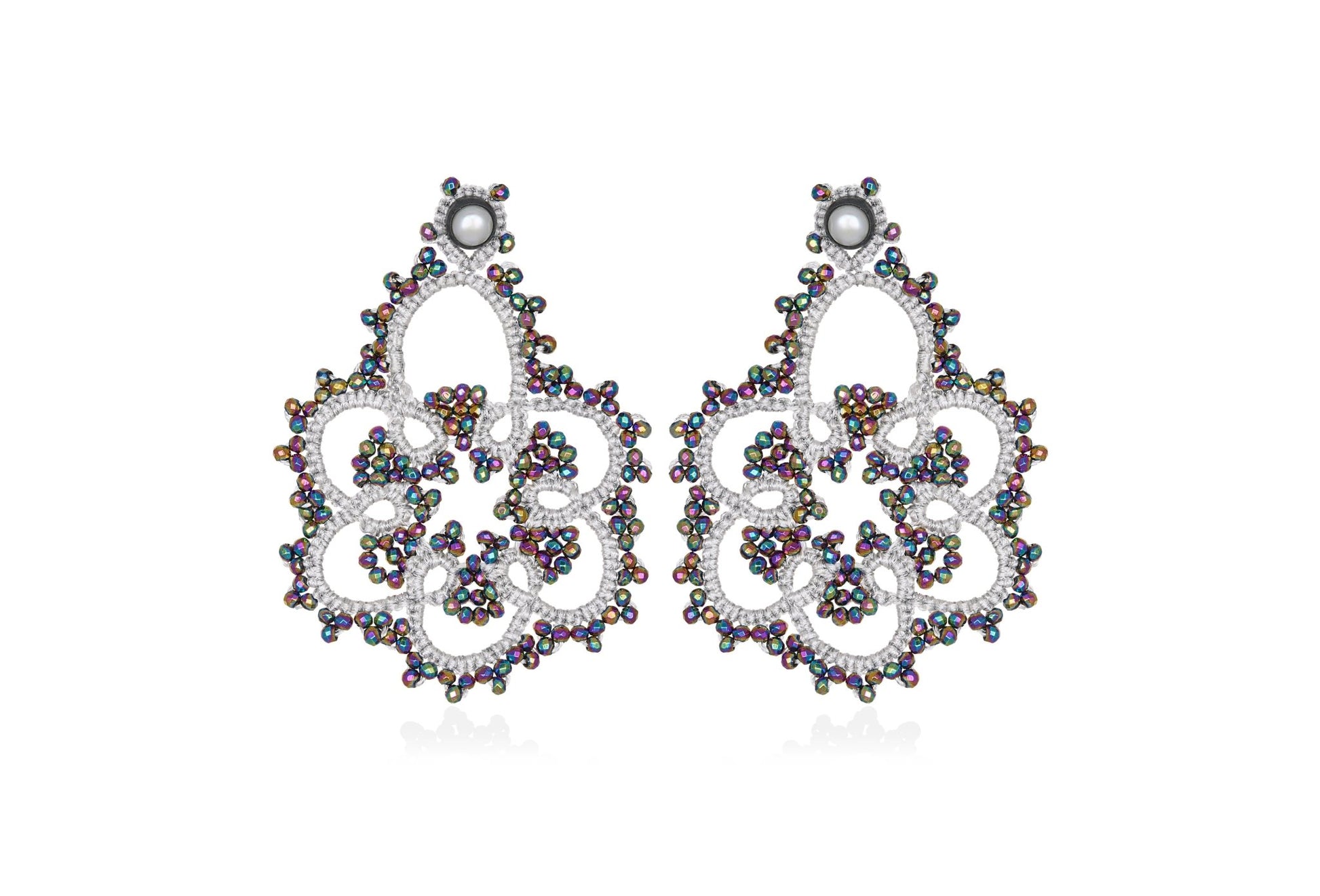 Contessina Lace JewelleryFlower lace earrings, white rainbow