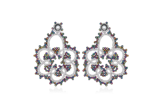 Contessina Lace JewelleryFlower lace earrings, white rainbow