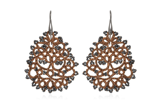 Contessina Lace JewelleryGaia lace earrings, ecaille dark grey