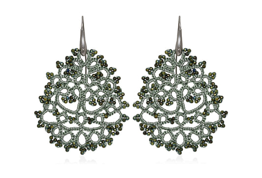 Contessina Lace JewelleryGaia lace earrings, olive dark grey