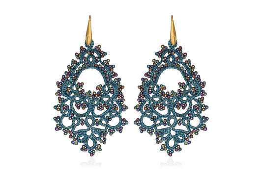 Contessina Lace JewelleryGodiva lace earrings, aqua blue rainbow