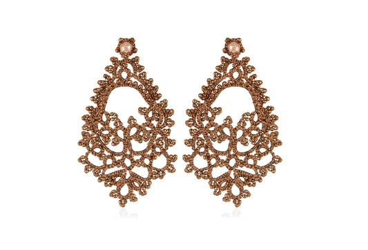 Godiva handcrafted gemstone lace earrings ecaille bronze