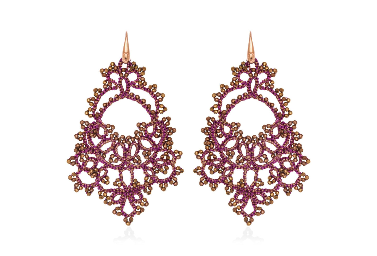 Contessina Lace JewelleryGodiva lace earrings, magenta bronze