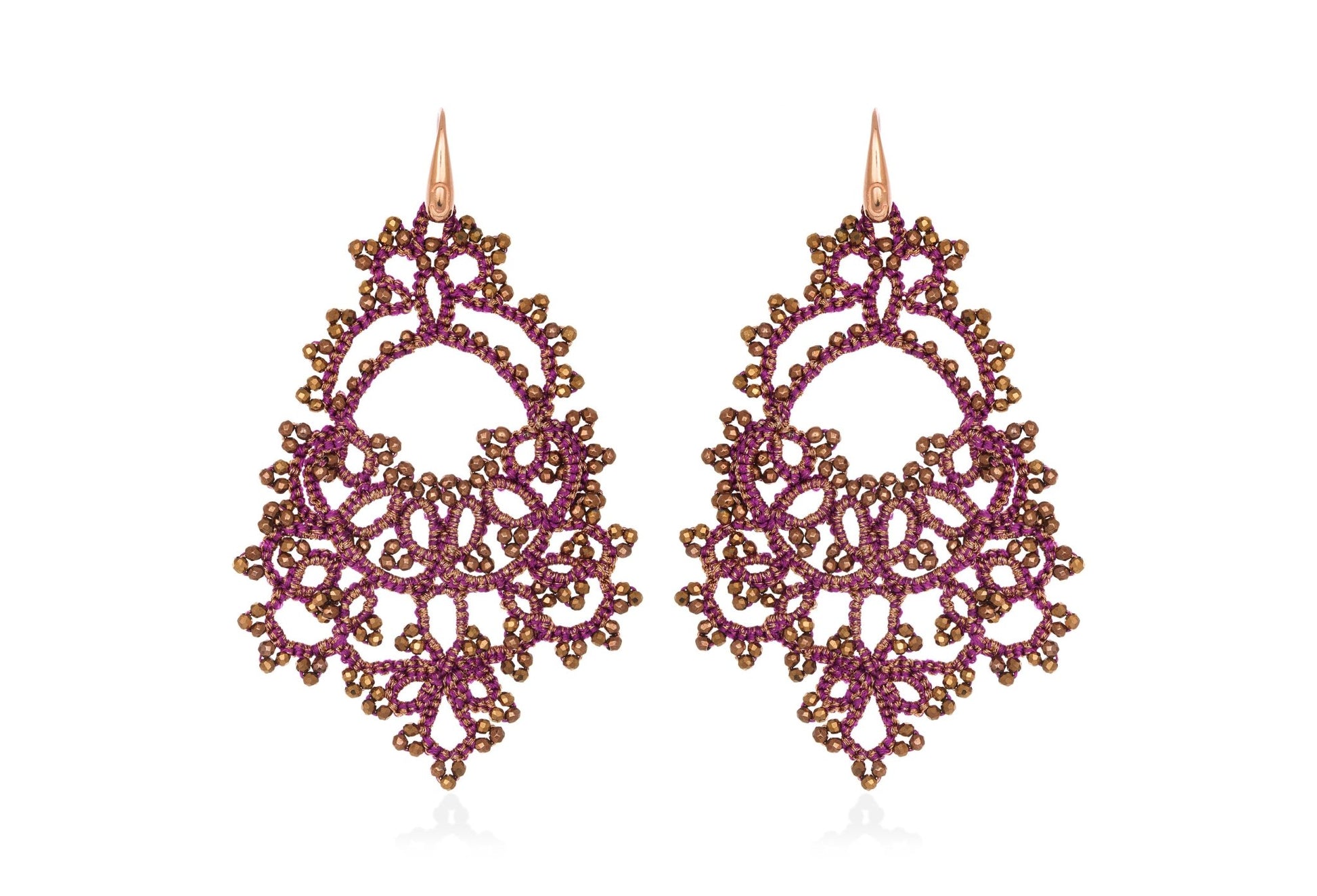 Contessina Lace JewelleryGodiva lace earrings, magenta bronze