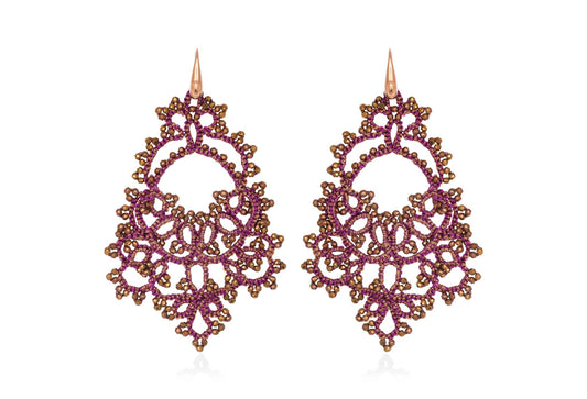 Contessina Lace JewelleryGodiva lace earrings, magenta bronze